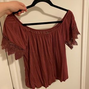 Off-the-shoulder Lacey Maroon Blouse